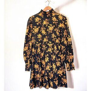 SHEIN Floral Black & Yellow Long-Sleeve Ruffle Mini Dress Size XL